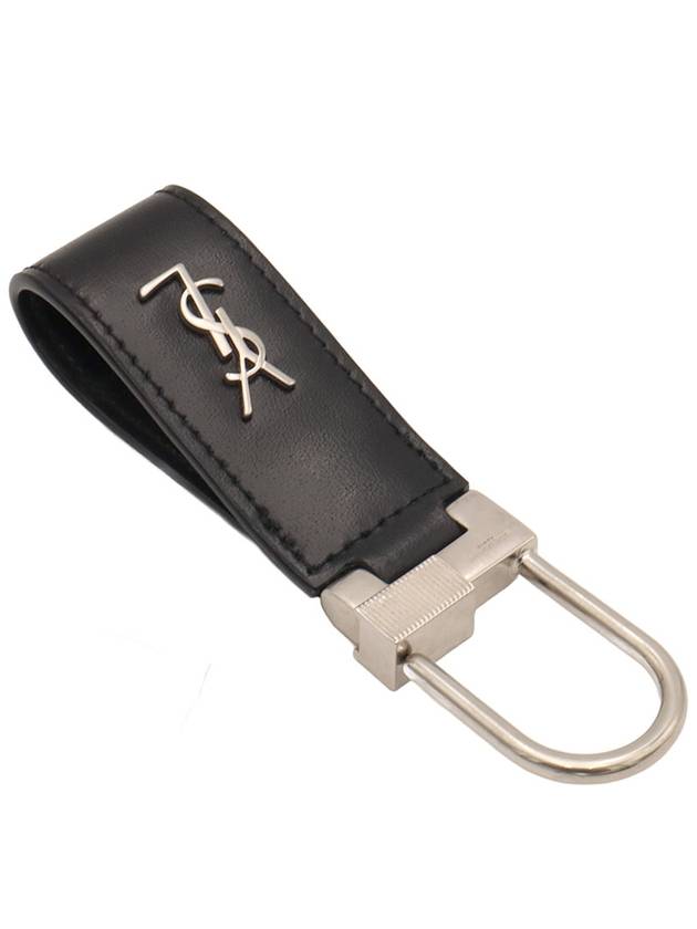 Black calfskin monogram silver mini key ring - SAINT LAURENT - BALAAN 6