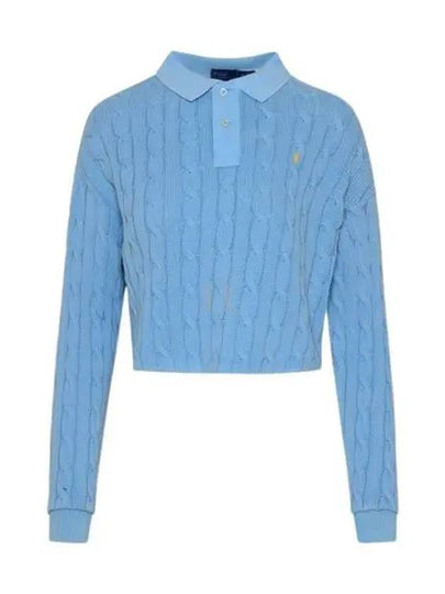 Embroidered Logo Pony Cable Long-Sleeve Collar Knit Top Blue - POLO RALPH LAUREN - BALAAN 2