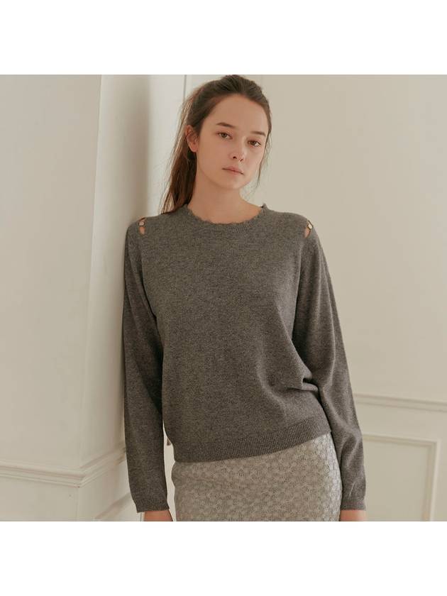 Women's Neck Cashmere Wool Knit Top Gray - TINA BLOSSOM - BALAAN 2