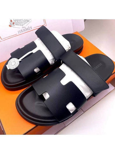 Hermes Chypre H Logo Calfskin Sandals Black - HERMES - BALAAN 2