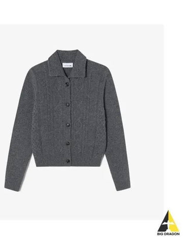 Women s cable crop cardigan charcoal gray - LACOSTE - BALAAN 1