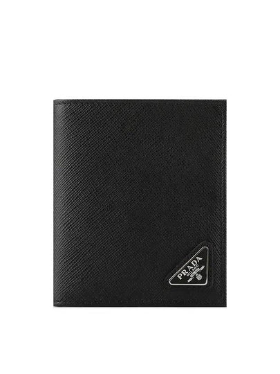 Triangle Logo Saffiano Half Wallet Black - PRADA - BALAAN 2