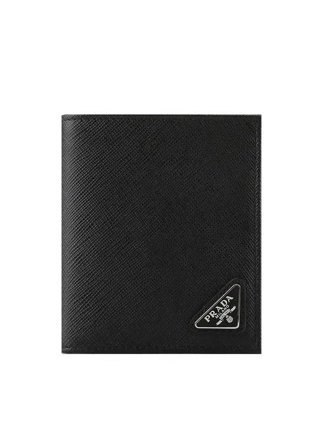 Triangular Logo Saffiano Half Wallet Black - PRADA - BALAAN 3