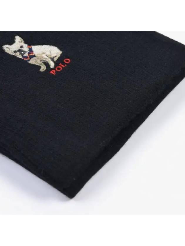 Embroidered French Bulldog Wool Muffler Black - POLO RALPH LAUREN - BALAAN 5