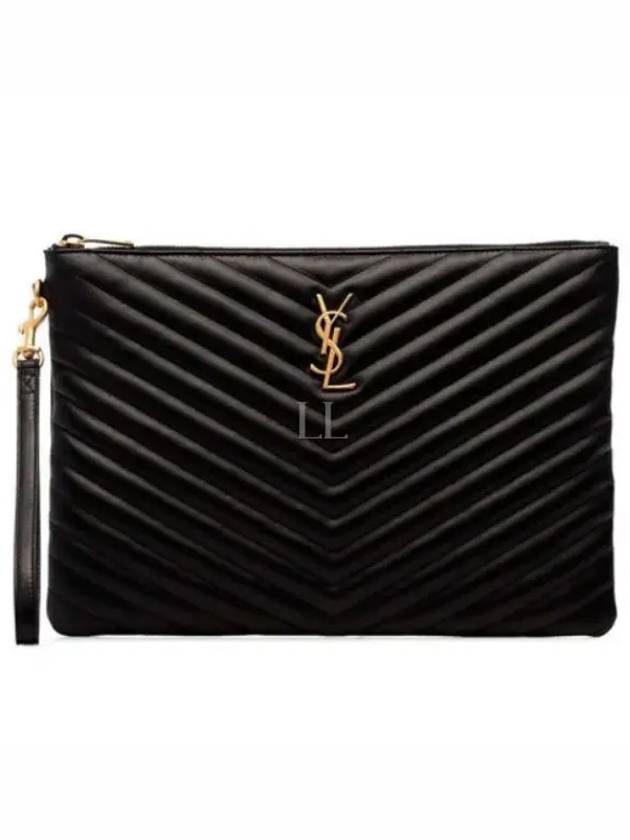 Gold Monogram Matelasse Clutch Bag Black - SAINT LAURENT - BALAAN 2