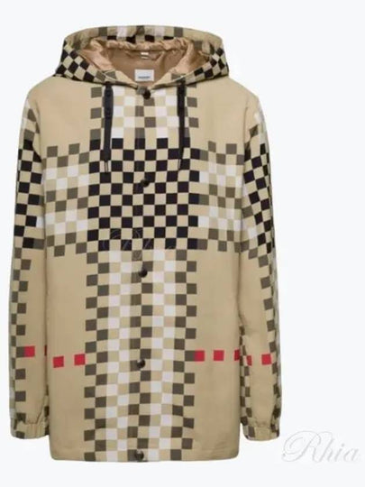 Men's Pixel Check Nylon Hooded Jacket Archive Beige - BURBERRY - BALAAN 2