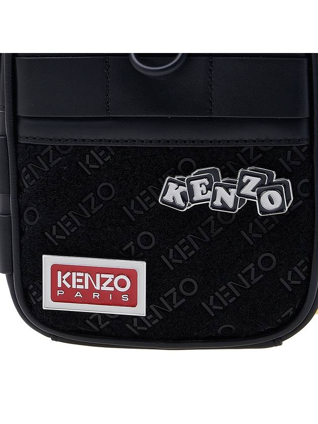 Logo Badge Leather Cross Bag Black - KENZO - BALAAN 9