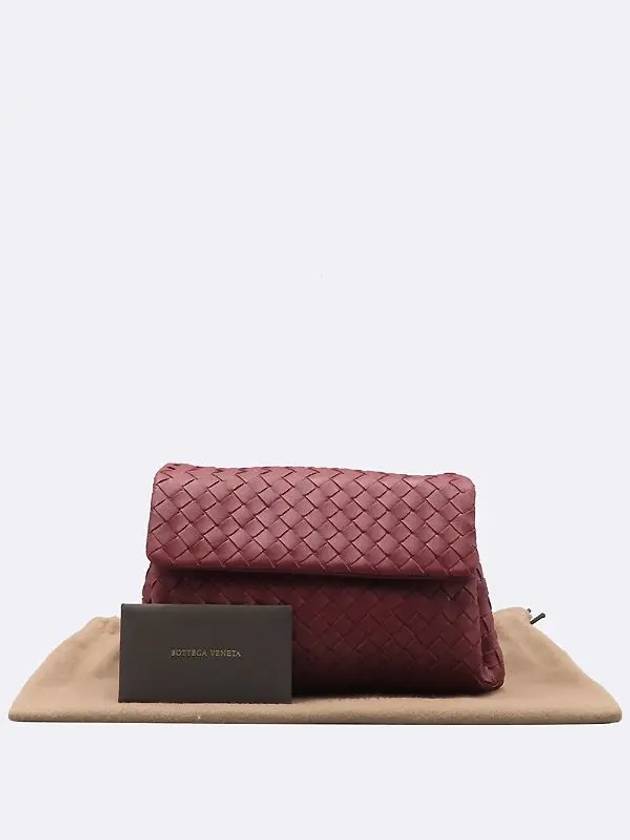 624080 Wine Color Leather Intrecciato Flap Pouch - BOTTEGA VENETA - BALAAN 1