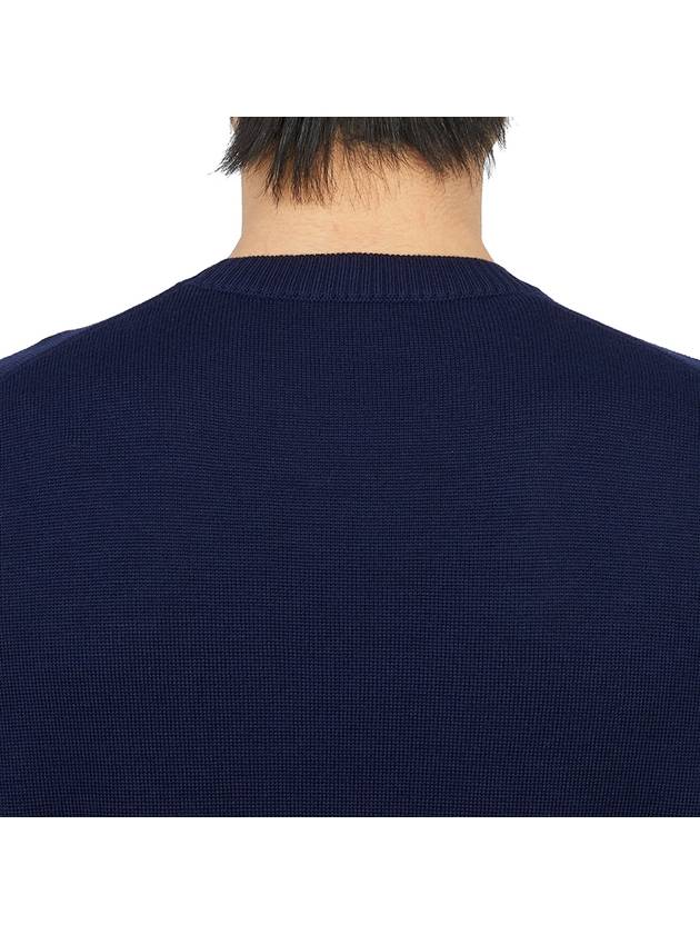 Men's Mini Heart Logo Merino Wool Knit Top Dark Navy - AMI - BALAAN 8