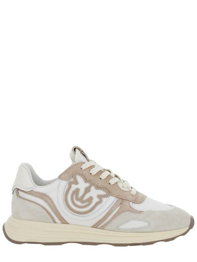 'Zoe' Beige Low-Top Sneaker With Love Birds Diamond Cut Logo In Suede And Tech Fabric Woman - PINKO - BALAAN 1