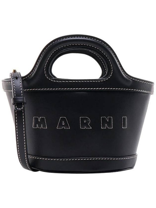 Women's Tropicalia Micro Leather Tote Bag Black - MARNI - BALAAN 1