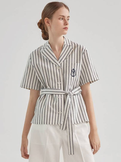 Franc Linen Striped Short Sleeve Shirt Ivory - ARIFF - BALAAN 2