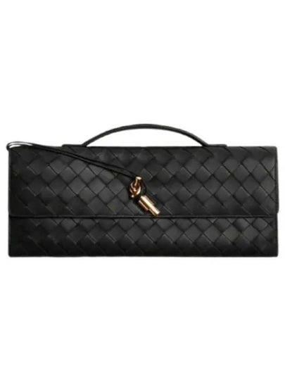 Andiamo Intrecciato Leather Clutch Bag Black - BOTTEGA VENETA - BALAAN 2