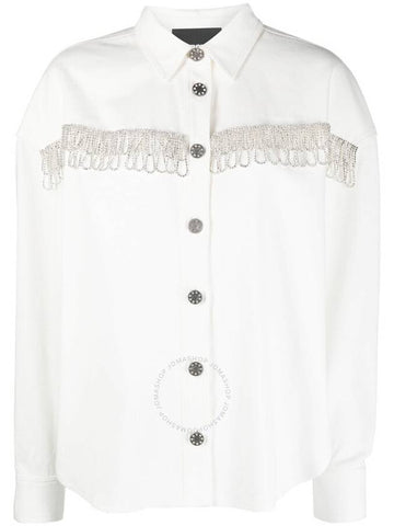 Rotate Birger Christensen Ladies Pristine White Twill Bandeau Crystal-Embellished Top, Brand Size 36 - ROTATE - BALAAN 1