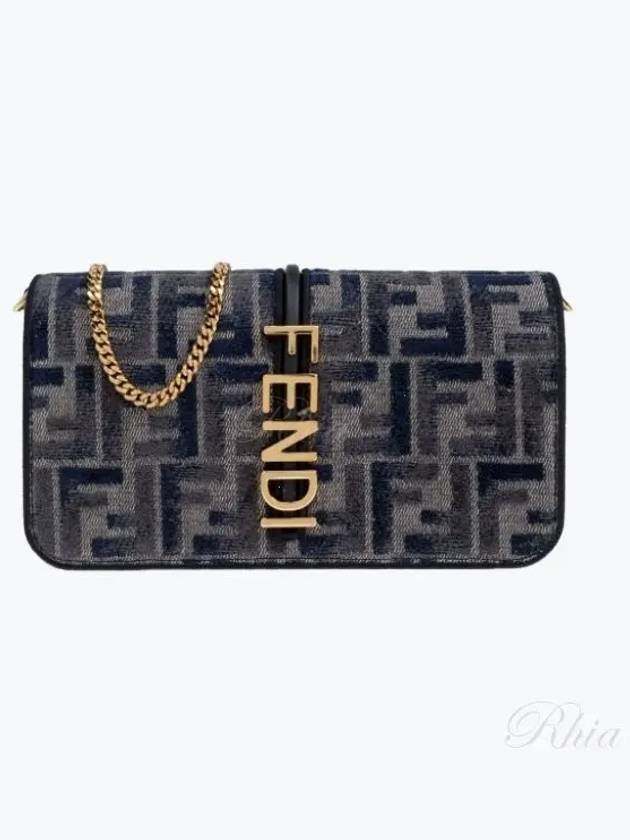 Graphy Chain Leather Long Wallet Dark Blue - FENDI - BALAAN 2