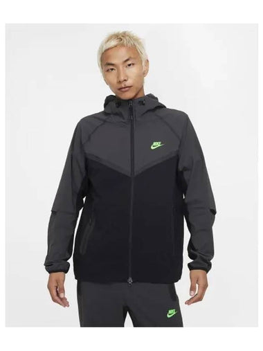 Tech Woven Windrunner Full Zip Jacket M Black Anthracite Green Strike HM7152 013 - NIKE - BALAAN 1