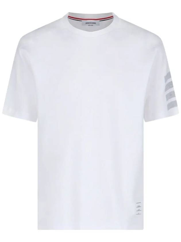 4-Bar Striped Cotton Short Sleeve T-Shirt White - THOM BROWNE - BALAAN 3