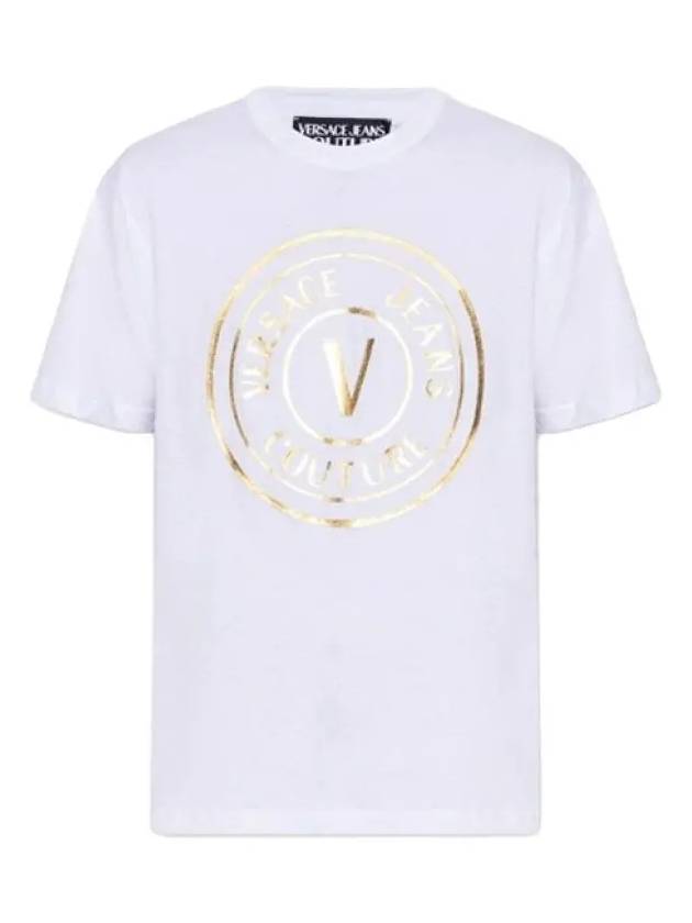 Jeans V Emblem Logo Short Sleeve T-Shirt White - VERSACE - BALAAN 5