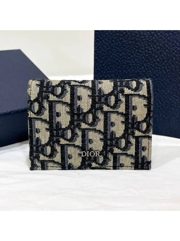 Oblique Jacquard Business Card Wallet Beige Black - DIOR - BALAAN 2