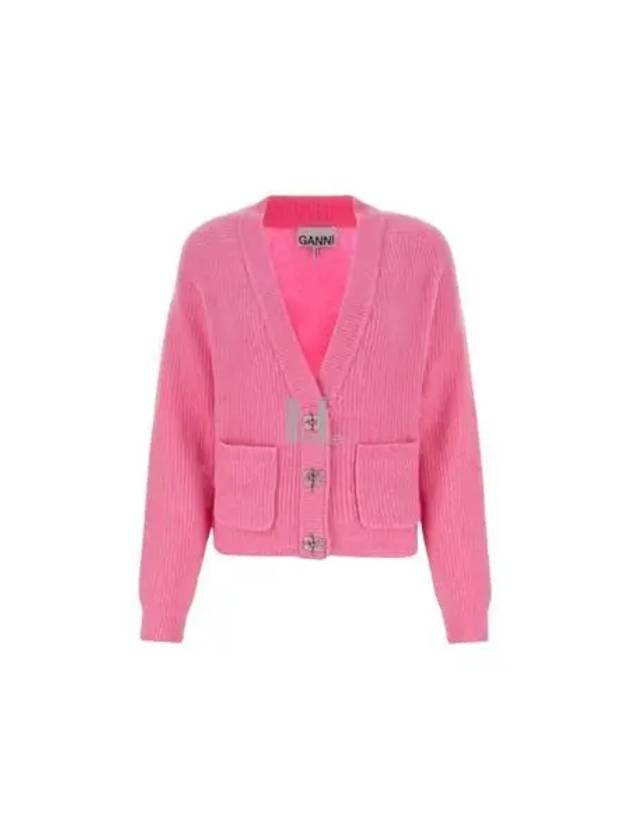 V-Neck Button Alpaca Wool Cardigan Pink - GANNI - BALAAN 2