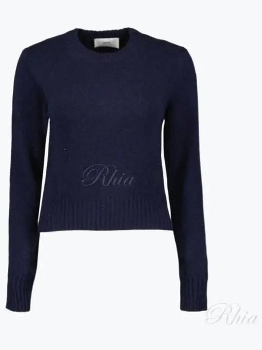 Heart Logo Cashmere Knit Top Navy - AMI - BALAAN 2