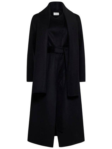 Long Double-Breasted Black Coat With Tie-Up Collar In Heavy Fabric Woman - P.A.R.O.S.H. - BALAAN 1