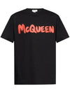 Graffiti Logo Print Short Sleeve T-Shirt Red Black - ALEXANDER MCQUEEN - BALAAN 1