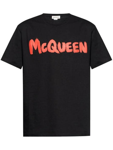 Graffiti Logo Print Short Sleeve T-Shirt Red Black - ALEXANDER MCQUEEN - BALAAN 1