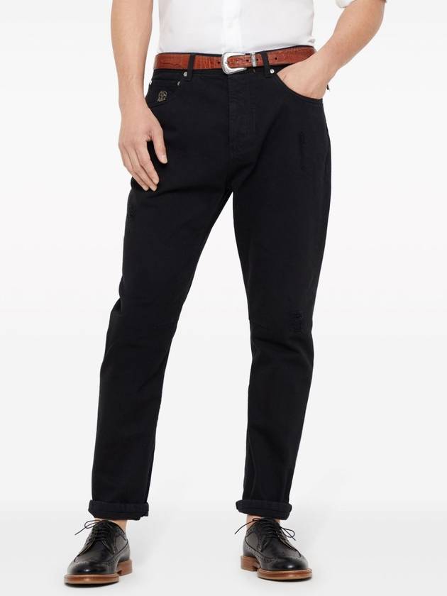 Ripped Straight-Leg Jeans Black - BRUNELLO CUCINELLI - BALAAN 3