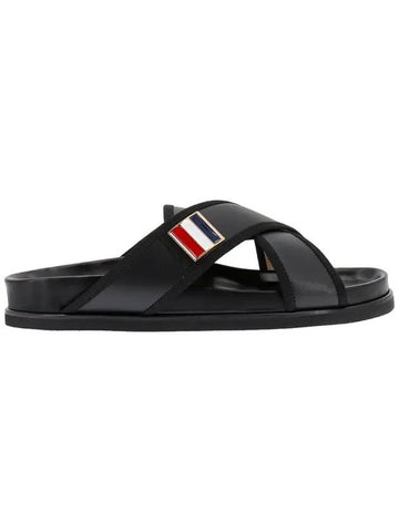 Vitello Calf Enamel Criss Cross Loafer Sandals Black - THOM BROWNE - BALAAN 1