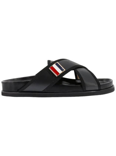 Vitello Calf Enamel Criss Cross Loafer Sandals Black - THOM BROWNE - BALAAN 1