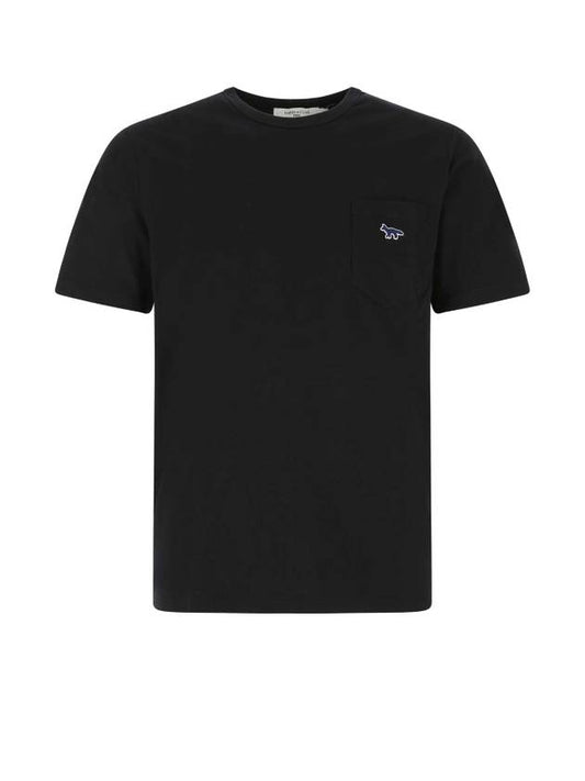 Navy Fox Patch Classic Pocket Cotton Short Sleeve T-Shirt Black - MAISON KITSUNE - BALAAN 1