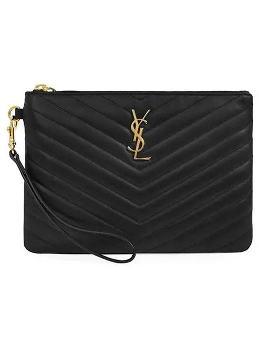 Matelasse Monogram Logo Strap Clutch Bag Black - SAINT LAURENT - BALAAN 2