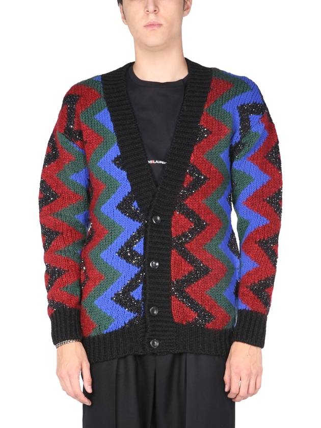 Men's Wool Blend Jacquard Cardigan - SAINT LAURENT - BALAAN 2