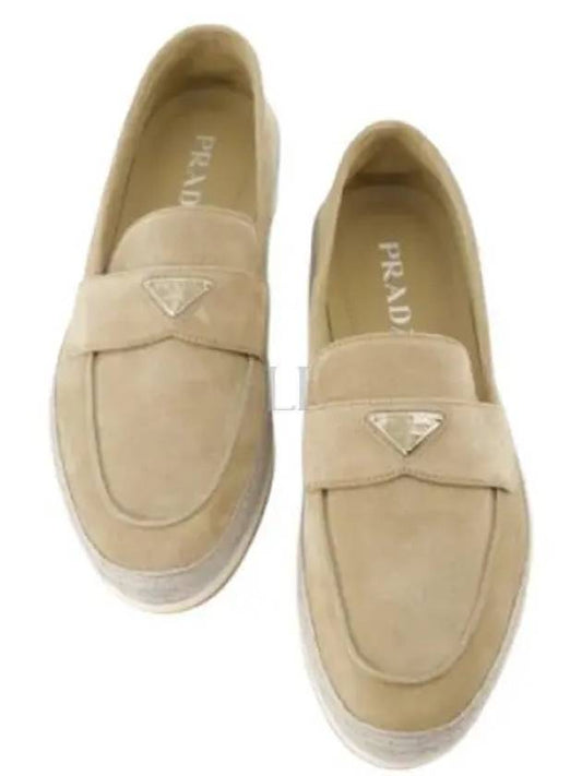 Triangle Logo Suede Loafers Beige - PRADA - BALAAN 2