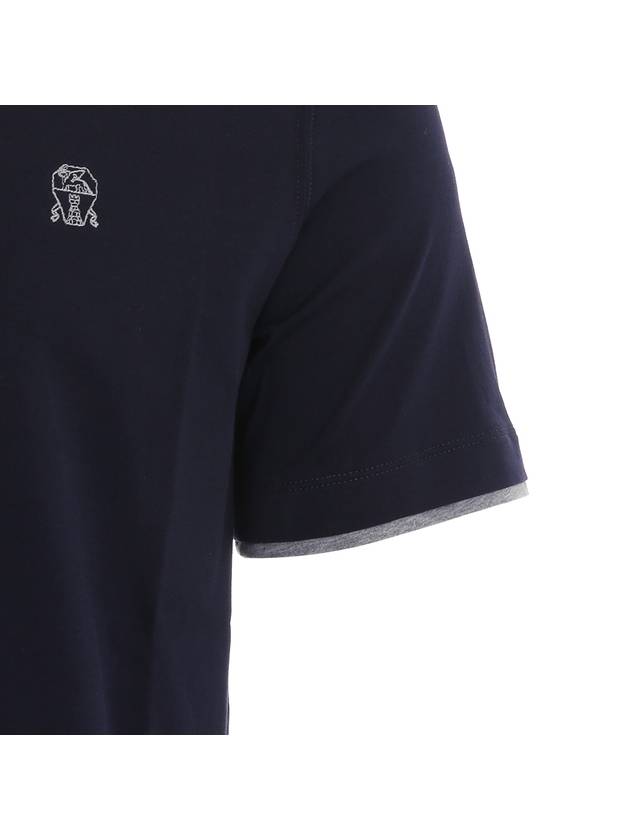 Cotton Short Sleeve T-Shirt Navy - BRUNELLO CUCINELLI - BALAAN 5