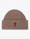 Logo Patch Merano Wool Beanie Camel - AMI - BALAAN 2