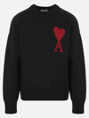 Intarsia Big Heart Logo Wool Knit Top Black - AMI - BALAAN 3