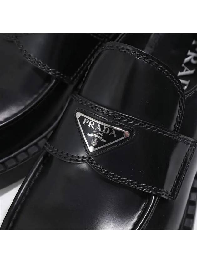 Chocolate Brushed Leather Loafers Black - PRADA - BALAAN 8