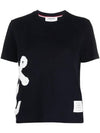 Women's Boucle Anchor Embroidered Short Sleeve T Shirt Navy - THOM BROWNE - BALAAN 3