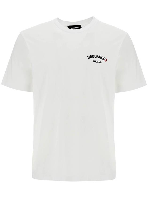 white cotton t-shirt with embroidered logo - DSQUARED2 - BALAAN 1