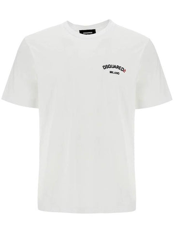 white cotton t-shirt with embroidered logo - DSQUARED2 - BALAAN 1