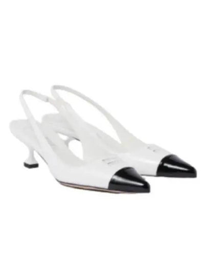 Logo Patent Leather Slingback Heels White Black - MIU MIU - BALAAN 2