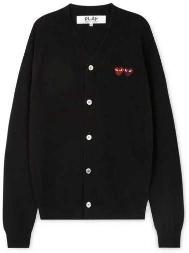 Comme des Garçons Men's Double Heart Wappen Black Cardigan AZ N058 051 1 - COMME DES GARCONS PLAY - BALAAN 1