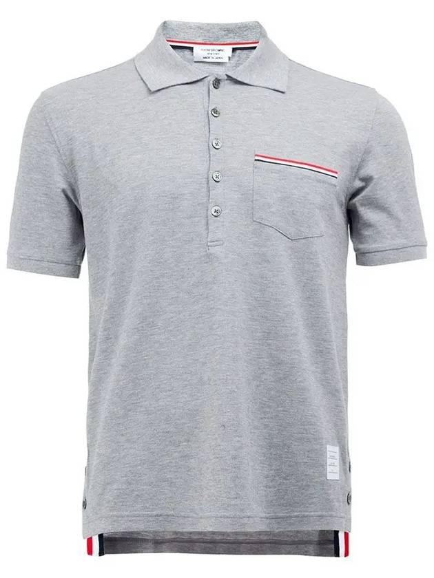 Men's Three Stripes Pocket Mercerized Short Sleeve Polo Shirt Light Grey - THOM BROWNE - BALAAN 3