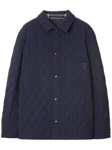 Check Reversible Quilted Overshirt Jacket Charcoal Navy - BURBERRY - BALAAN 1