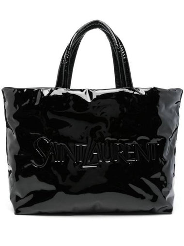 Maxi Patent Canvas Tote Bag Black - SAINT LAURENT - BALAAN 1