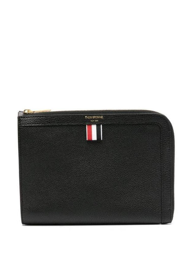 Mini Pebble Leather Gusset Clutch Bag Black - THOM BROWNE - BALAAN 1