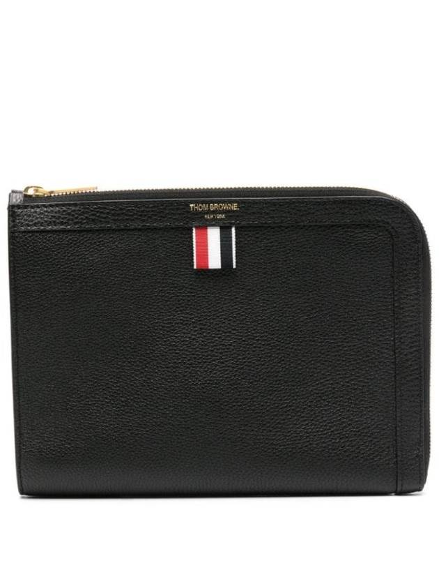 Mini Pebble Leather Gusset Clutch Bag Black - THOM BROWNE - BALAAN 1