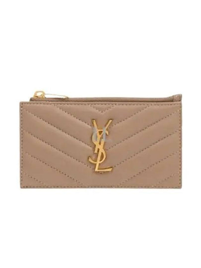 Monogram Logo Plaque Zip-Up Card Wallet Dusty Grey - SAINT LAURENT - BALAAN 2